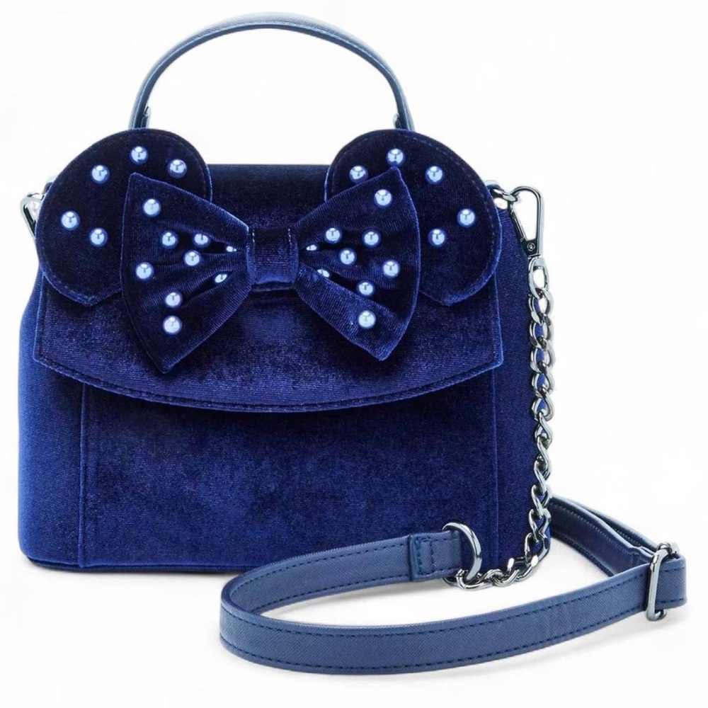Loungefly Disney Minnie Mouse Pearl Velvet Ears Crossbody Bag NWT